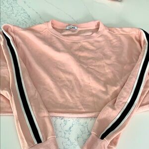 Fashion Nova Pink Cropped Sweatshirt with Striped Sleeves